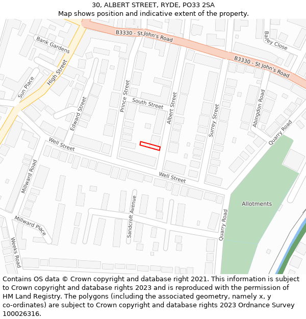 30, ALBERT STREET, RYDE, PO33 2SA: Location map and indicative extent of plot