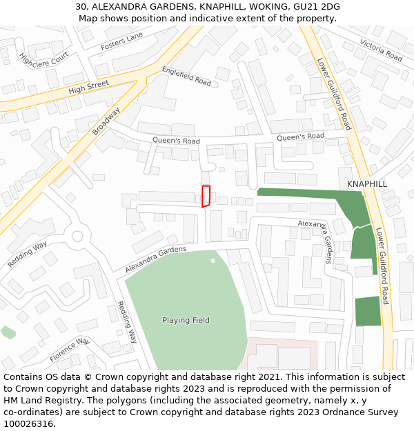 30, ALEXANDRA GARDENS, KNAPHILL, WOKING, GU21 2DG: Location map and indicative extent of plot