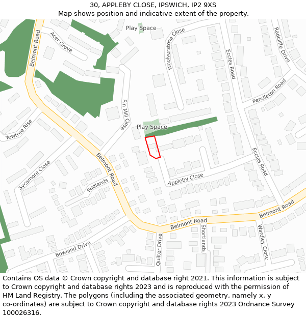 30, APPLEBY CLOSE, IPSWICH, IP2 9XS: Location map and indicative extent of plot
