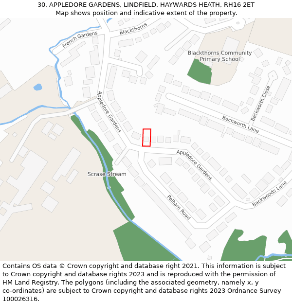 30, APPLEDORE GARDENS, LINDFIELD, HAYWARDS HEATH, RH16 2ET: Location map and indicative extent of plot