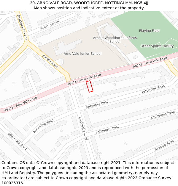 30, ARNO VALE ROAD, WOODTHORPE, NOTTINGHAM, NG5 4JJ: Location map and indicative extent of plot