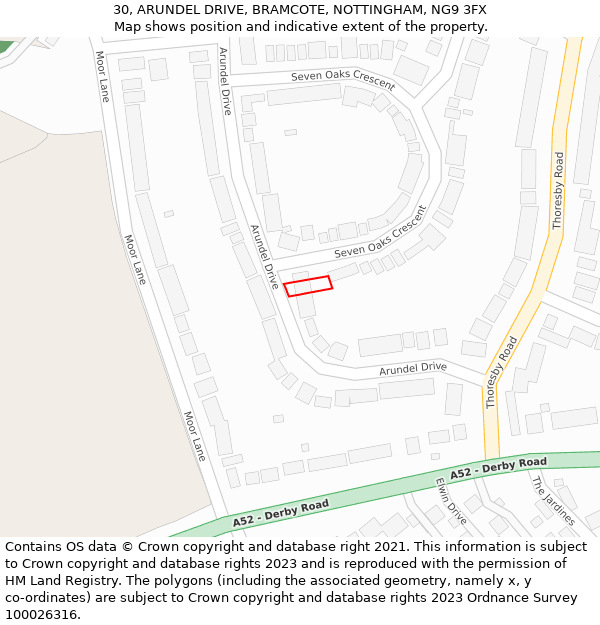 30, ARUNDEL DRIVE, BRAMCOTE, NOTTINGHAM, NG9 3FX: Location map and indicative extent of plot