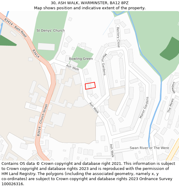 30, ASH WALK, WARMINSTER, BA12 8PZ: Location map and indicative extent of plot