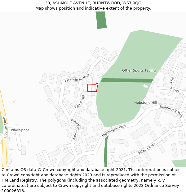 30, ASHMOLE AVENUE, BURNTWOOD, WS7 9QG: Location map and indicative extent of plot