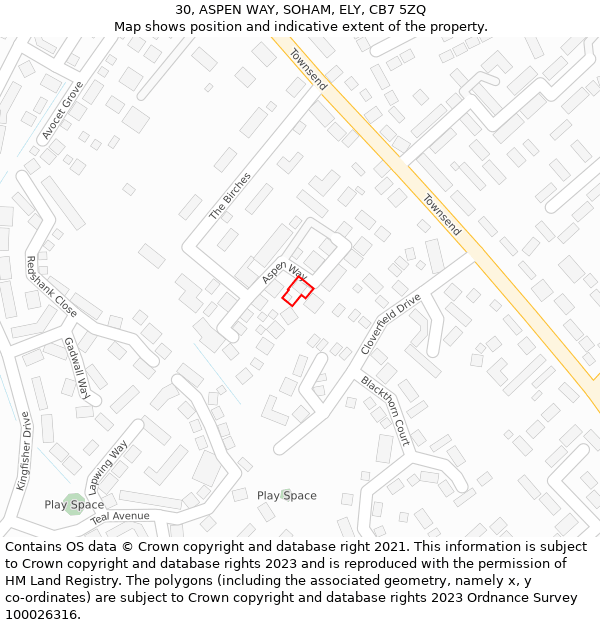 30, ASPEN WAY, SOHAM, ELY, CB7 5ZQ: Location map and indicative extent of plot