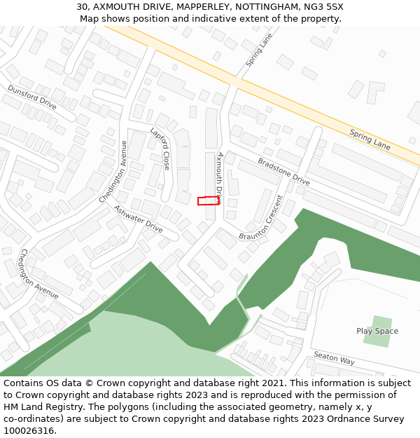 30, AXMOUTH DRIVE, MAPPERLEY, NOTTINGHAM, NG3 5SX: Location map and indicative extent of plot