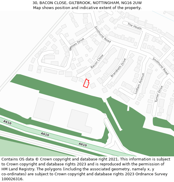 30, BACON CLOSE, GILTBROOK, NOTTINGHAM, NG16 2UW: Location map and indicative extent of plot