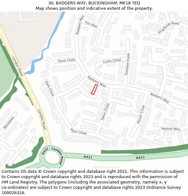 30, BADGERS WAY, BUCKINGHAM, MK18 7EQ: Location map and indicative extent of plot