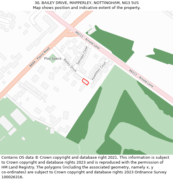 30, BAILEY DRIVE, MAPPERLEY, NOTTINGHAM, NG3 5US: Location map and indicative extent of plot