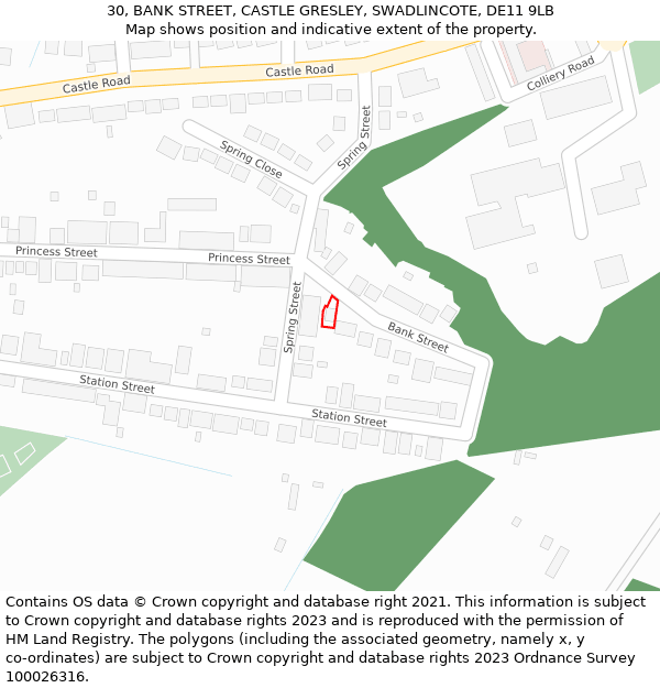 30, BANK STREET, CASTLE GRESLEY, SWADLINCOTE, DE11 9LB: Location map and indicative extent of plot
