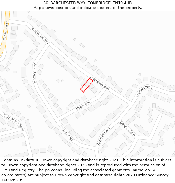 30, BARCHESTER WAY, TONBRIDGE, TN10 4HR: Location map and indicative extent of plot