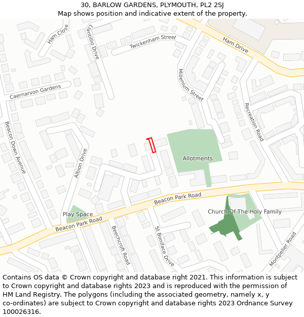 30, BARLOW GARDENS, PLYMOUTH, PL2 2SJ: Location map and indicative extent of plot