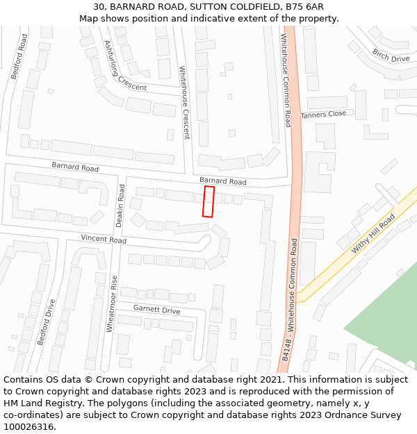 30, BARNARD ROAD, SUTTON COLDFIELD, B75 6AR: Location map and indicative extent of plot