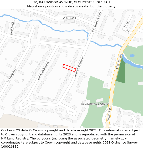 30, BARNWOOD AVENUE, GLOUCESTER, GL4 3AH: Location map and indicative extent of plot