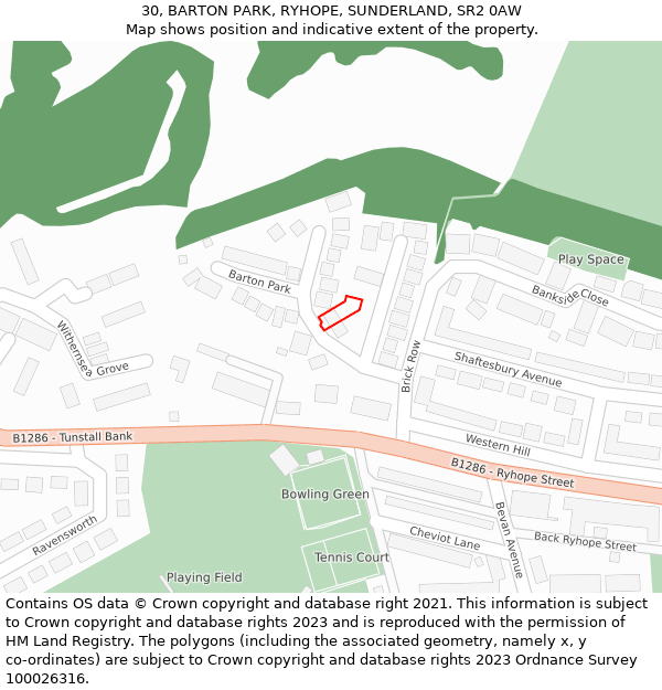 30, BARTON PARK, RYHOPE, SUNDERLAND, SR2 0AW: Location map and indicative extent of plot