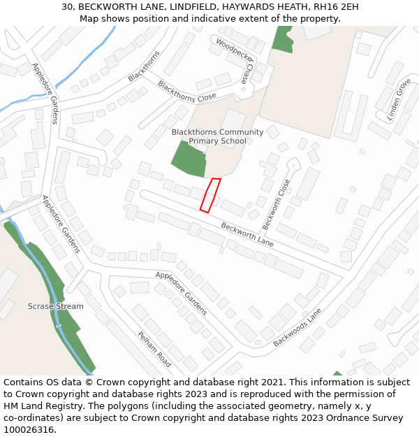 30, BECKWORTH LANE, LINDFIELD, HAYWARDS HEATH, RH16 2EH: Location map and indicative extent of plot