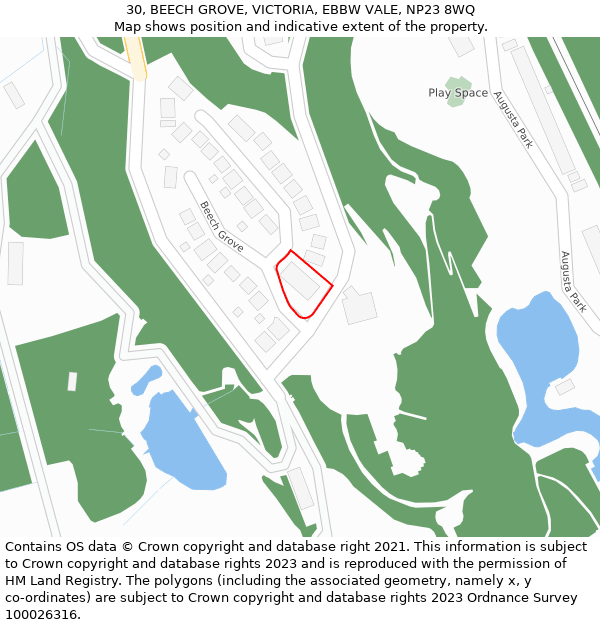 30, BEECH GROVE, VICTORIA, EBBW VALE, NP23 8WQ: Location map and indicative extent of plot