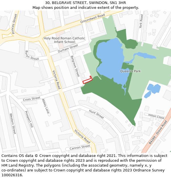 30, BELGRAVE STREET, SWINDON, SN1 3HR: Location map and indicative extent of plot