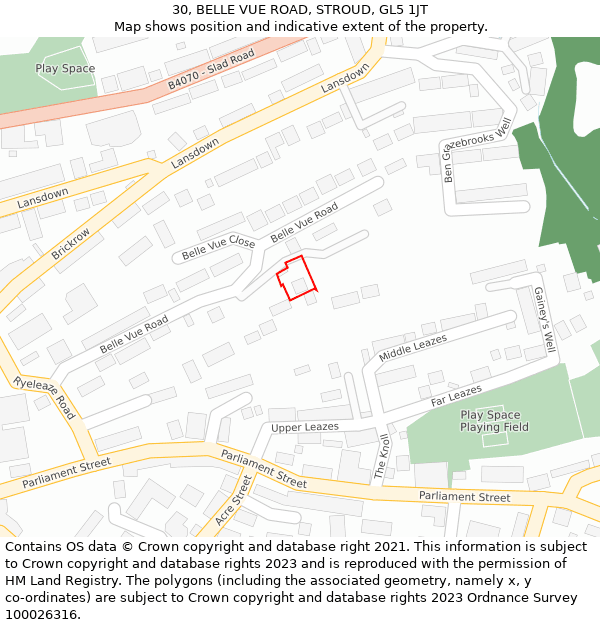 30, BELLE VUE ROAD, STROUD, GL5 1JT: Location map and indicative extent of plot