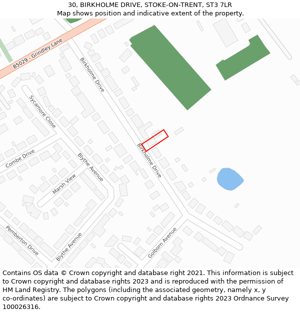 30, BIRKHOLME DRIVE, STOKE-ON-TRENT, ST3 7LR: Location map and indicative extent of plot