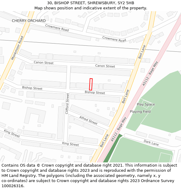 30, BISHOP STREET, SHREWSBURY, SY2 5HB: Location map and indicative extent of plot