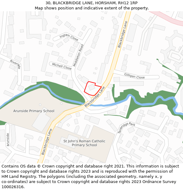 30, BLACKBRIDGE LANE, HORSHAM, RH12 1RP: Location map and indicative extent of plot