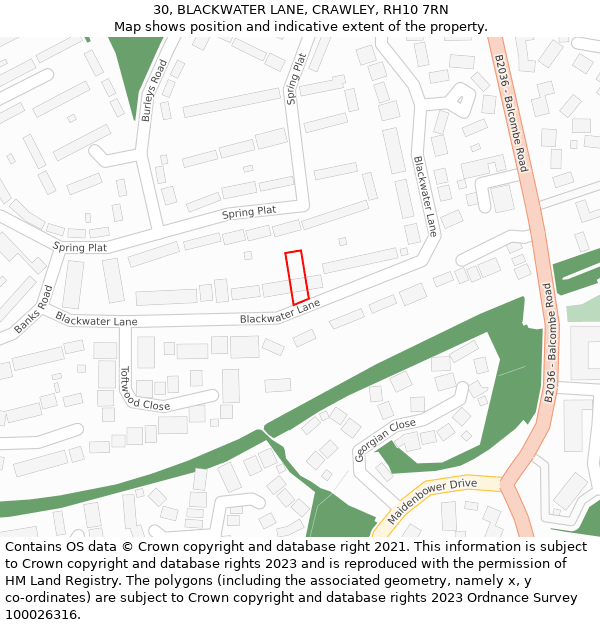 30, BLACKWATER LANE, CRAWLEY, RH10 7RN: Location map and indicative extent of plot
