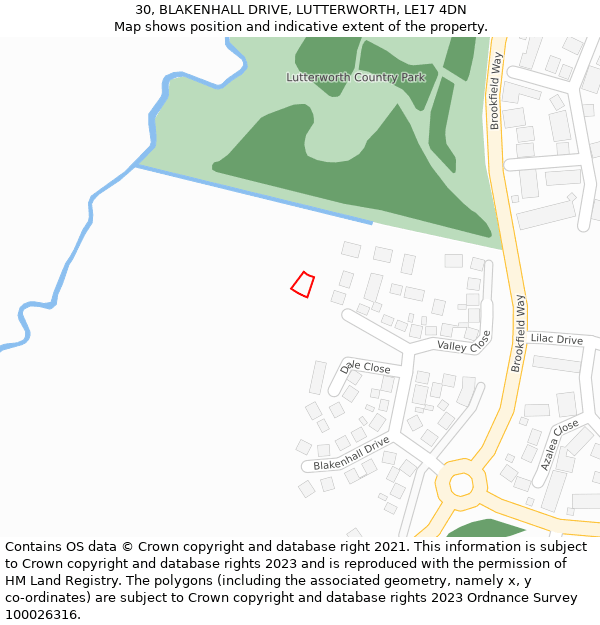 30, BLAKENHALL DRIVE, LUTTERWORTH, LE17 4DN: Location map and indicative extent of plot