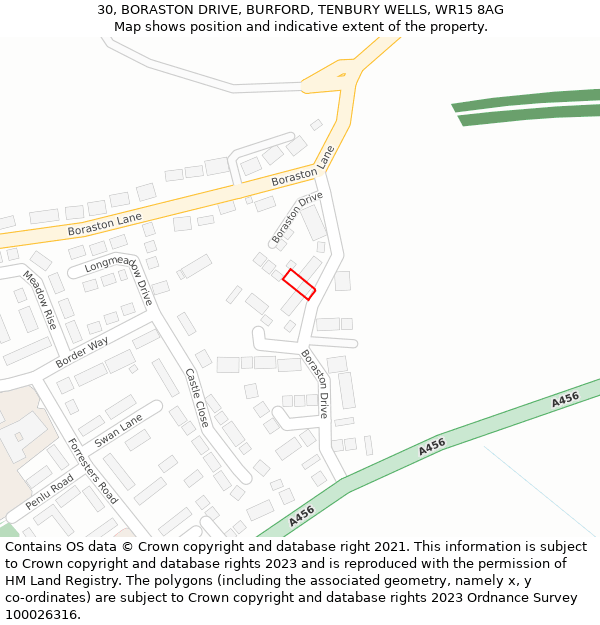 30, BORASTON DRIVE, BURFORD, TENBURY WELLS, WR15 8AG: Location map and indicative extent of plot