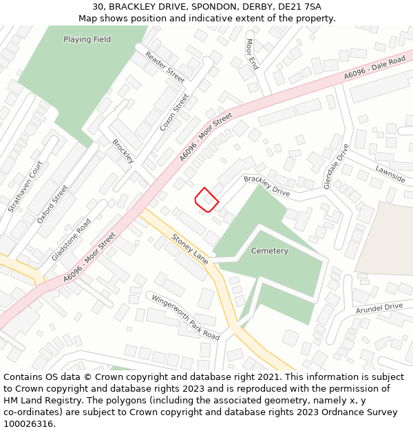30, BRACKLEY DRIVE, SPONDON, DERBY, DE21 7SA: Location map and indicative extent of plot