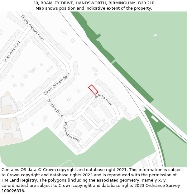 30, BRAMLEY DRIVE, HANDSWORTH, BIRMINGHAM, B20 2LP: Location map and indicative extent of plot