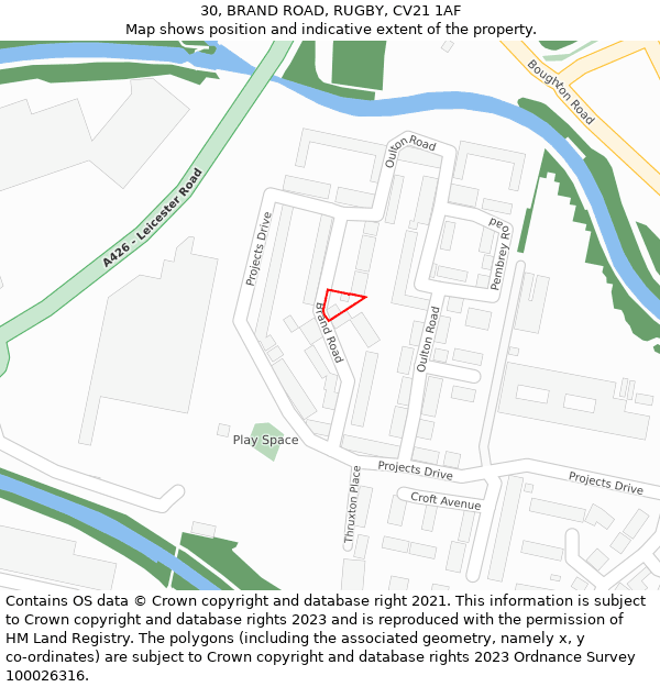 30, BRAND ROAD, RUGBY, CV21 1AF: Location map and indicative extent of plot