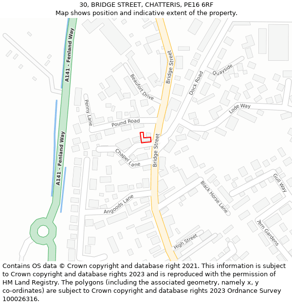 30, BRIDGE STREET, CHATTERIS, PE16 6RF: Location map and indicative extent of plot