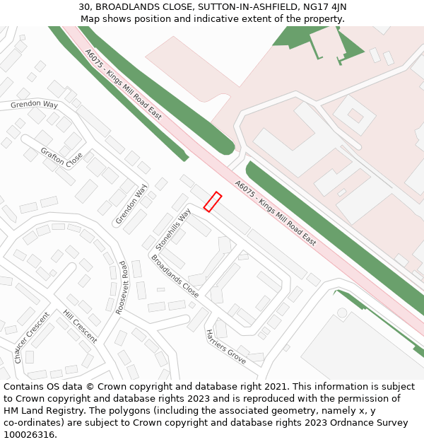 30, BROADLANDS CLOSE, SUTTON-IN-ASHFIELD, NG17 4JN: Location map and indicative extent of plot