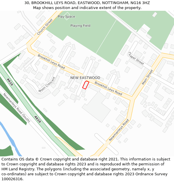 30, BROOKHILL LEYS ROAD, EASTWOOD, NOTTINGHAM, NG16 3HZ: Location map and indicative extent of plot