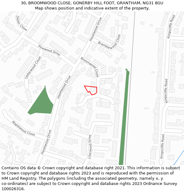 30, BROOMWOOD CLOSE, GONERBY HILL FOOT, GRANTHAM, NG31 8GU: Location map and indicative extent of plot