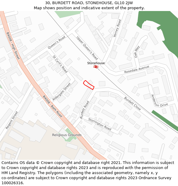 30, BURDETT ROAD, STONEHOUSE, GL10 2JW: Location map and indicative extent of plot