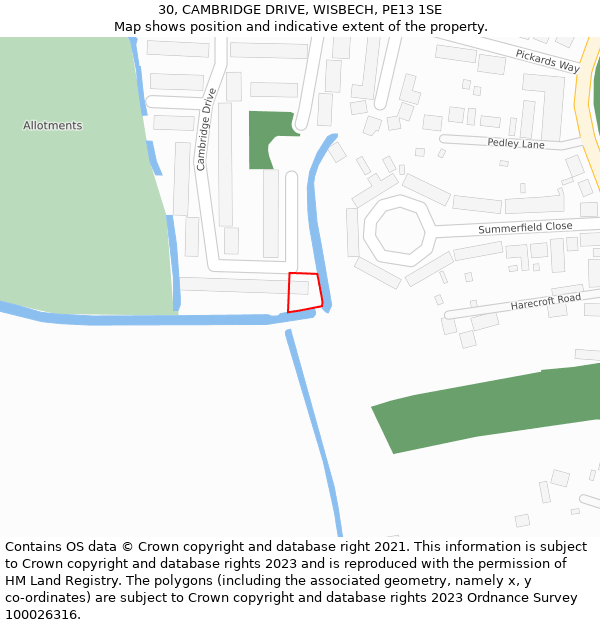 30, CAMBRIDGE DRIVE, WISBECH, PE13 1SE: Location map and indicative extent of plot