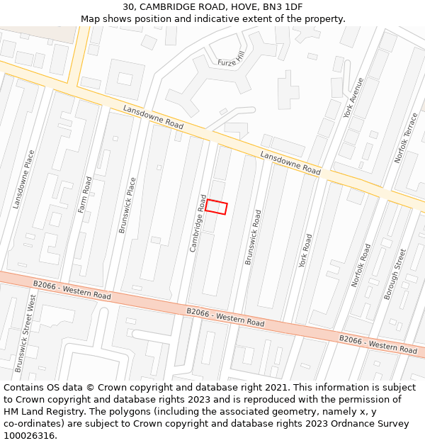 30, CAMBRIDGE ROAD, HOVE, BN3 1DF: Location map and indicative extent of plot