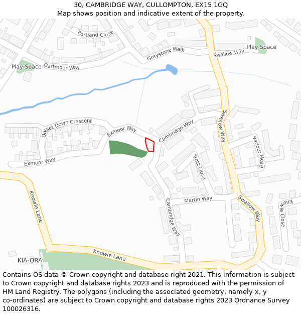 30, CAMBRIDGE WAY, CULLOMPTON, EX15 1GQ: Location map and indicative extent of plot