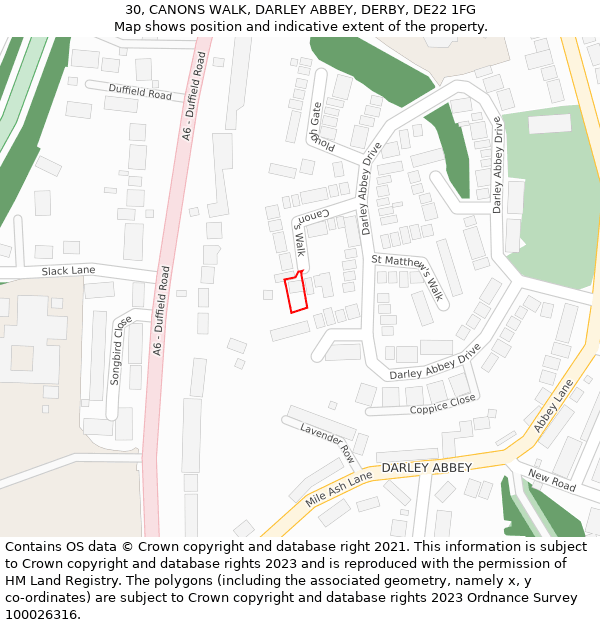 30, CANONS WALK, DARLEY ABBEY, DERBY, DE22 1FG: Location map and indicative extent of plot