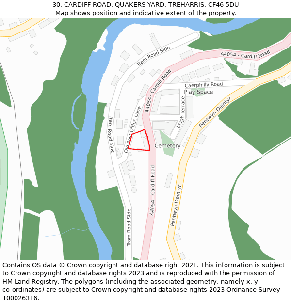 30, CARDIFF ROAD, QUAKERS YARD, TREHARRIS, CF46 5DU: Location map and indicative extent of plot