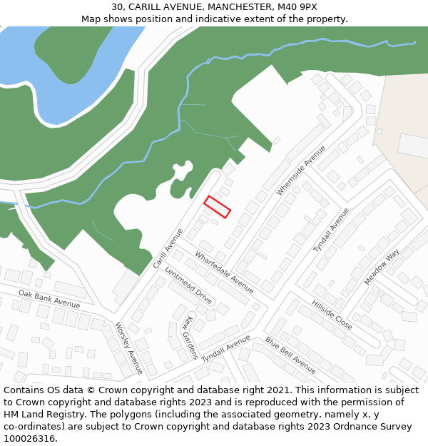 30, CARILL AVENUE, MANCHESTER, M40 9PX: Location map and indicative extent of plot