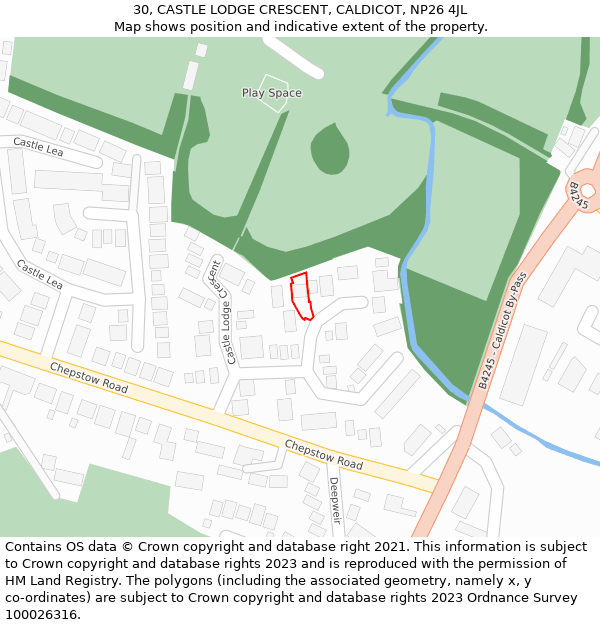 30, CASTLE LODGE CRESCENT, CALDICOT, NP26 4JL: Location map and indicative extent of plot