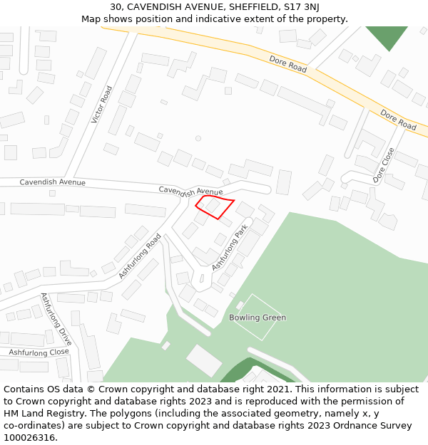 30, CAVENDISH AVENUE, SHEFFIELD, S17 3NJ: Location map and indicative extent of plot