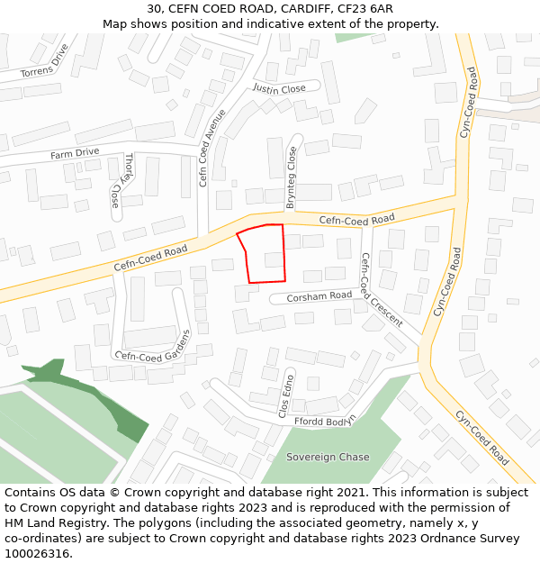 30, CEFN COED ROAD, CARDIFF, CF23 6AR: Location map and indicative extent of plot