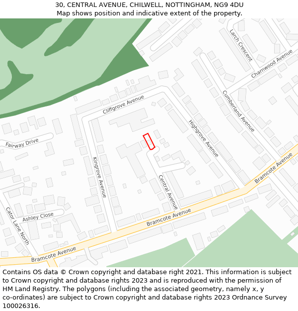 30, CENTRAL AVENUE, CHILWELL, NOTTINGHAM, NG9 4DU: Location map and indicative extent of plot