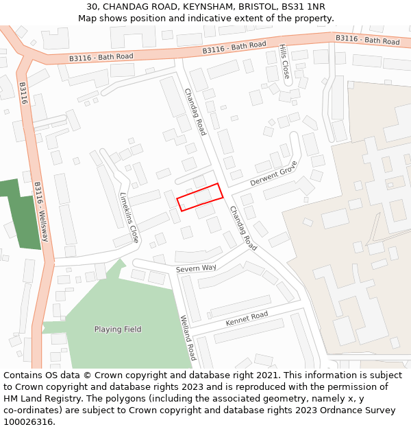 30, CHANDAG ROAD, KEYNSHAM, BRISTOL, BS31 1NR: Location map and indicative extent of plot