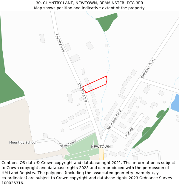 30, CHANTRY LANE, NEWTOWN, BEAMINSTER, DT8 3ER: Location map and indicative extent of plot