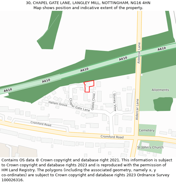 30, CHAPEL GATE LANE, LANGLEY MILL, NOTTINGHAM, NG16 4HN: Location map and indicative extent of plot
